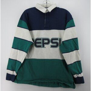 VINTAGE Pepsi Rugby Polo Shirt Large Pullover Colorblock Striped 90s *